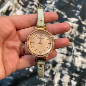 Fossil watch- mint green leather watch strap